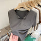 Women's Half-open Round Neck Solid Color Fashion Pocket Waist-tight T-shirt