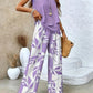 Fashionable Casual Short-sleeve Top And Wide-leg Pants Set