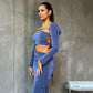 Women's Tube Top Suit Autumn New Fashion Long Sleeve Backless Lace Up Long Skirt Three-piece Set