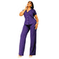 Short Sleeve Button Solid Color Backless Loose Two-piece Suit