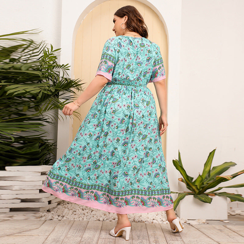 Loose V-neck High Waist Dress