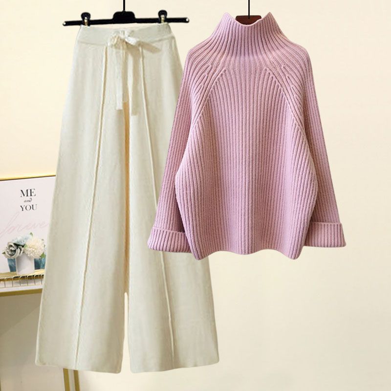 Sweater Lace-up Cropped Drooping Wide Leg Pants Suit