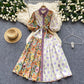 Women's Vintage Court Printed Lantern Sleeve Dress