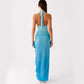 Body-hugging Halter-neck Sexy V-neck Dress With Ruffled Hem And Side Slit