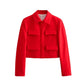 Flip Pocket Casual Women's Clothing Polo Collar Long Sleeve Suit Coat