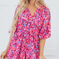 Abstract Print Puff Sleeve V Neck High Waist Romper