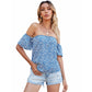 Shirt Women's Small Floral Print Off-shoulder Collar