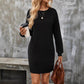 Women's Long-Sleeve Round-Neck Knitted Solid-Color Dress