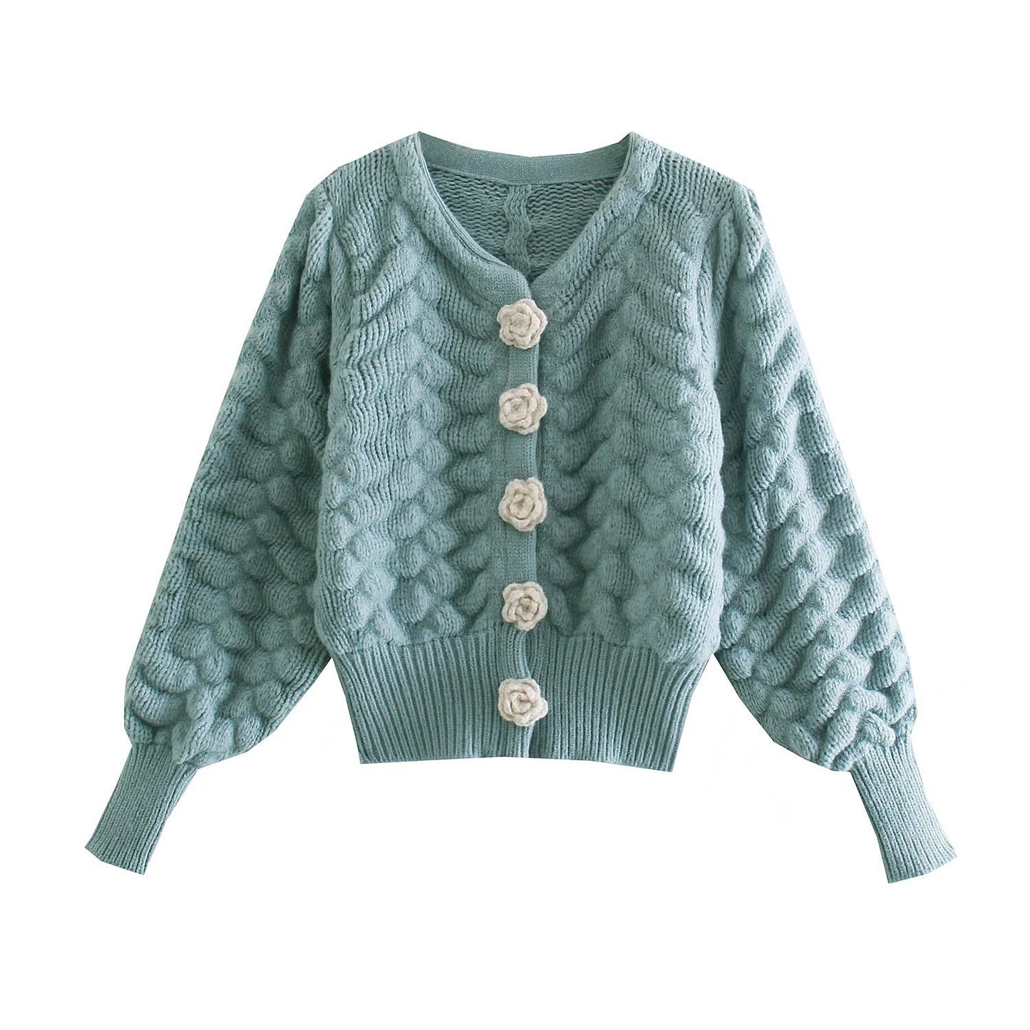 Women's Floral Single-breasted Long-sleeved Cardigan Sweater
