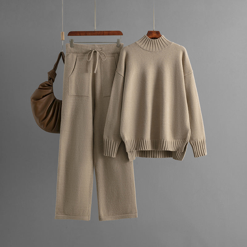 Women's Thick Loose Sweater Half-high Collar Long Sleeves Knitting Suit