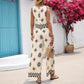 Thin Breathable Positioning Printing Vest Jacket Breasted Elastic Waist Wide Leg Pants Two-piece Set