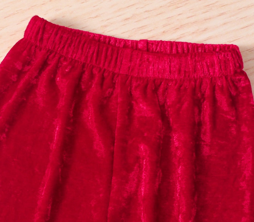 Girls Fall Winter Christmas Solid Color Raw Edge Flare Pants Two Piece Set