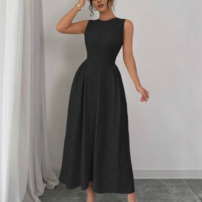 European And American-style Sleeveless Figure-flattering Waist-cinching Dress