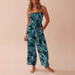 Mid-rise Suspender-style Printed Straight-leg Jumpsuit