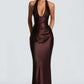 Neck-hanging Deep V-neck Pleated Lace-up Sexy Off-shoulder Slim-fit Long Dress