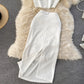 Solid Color Round Neck Vest Short Top High Waist Hip-wrapped Mid-length Dress