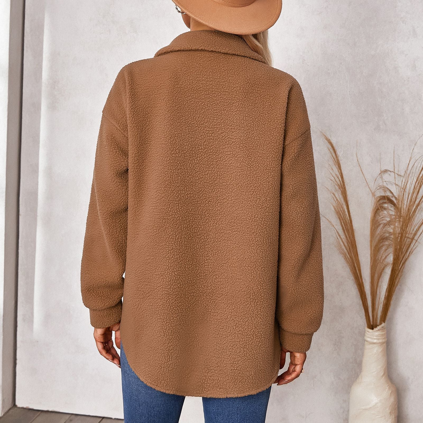 Women's Solid Color Fashion Lapel Plush Loose Jacket