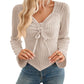Women's Ruffled Long Sleeve Striped Cropped Top T-Shirt