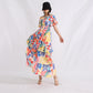 Summer Boat Neck Wooden Ear Design Short Sleeve High Waist Cake Dress