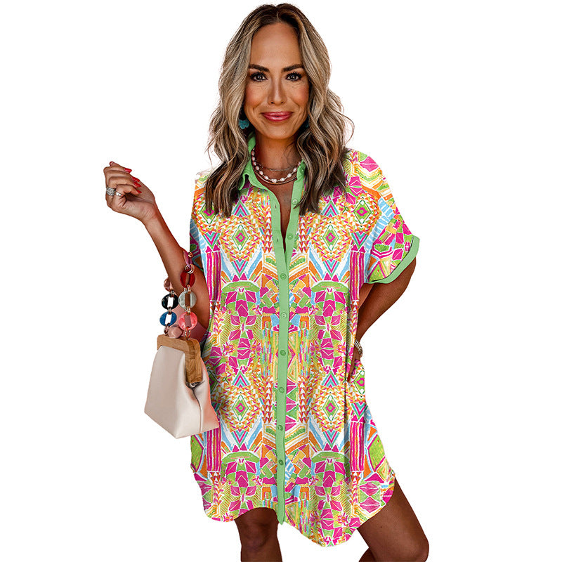 Fashion Geometry Pattern Printed Dress Women