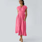 Solid Color Overlapping V-neck Short Sleeve Side Pocket Lace-up Quick-drying Mid-length Casual Dress