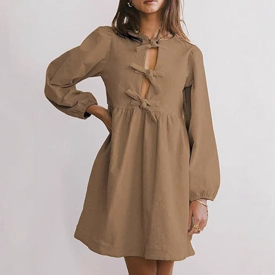 Robe femme col rond manches bouffantes mignonne