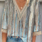 European And American Popular Fashion Loose Multi-color Floral Print Stitching Lace Half Sleeve V-neck Top