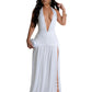 Robe élégante européenne et américaine à col en V et fente sexy, robe plissée dos nu