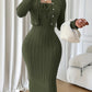 Women's Solid-Color French-Style Slim-Fit Knitted Dress Set