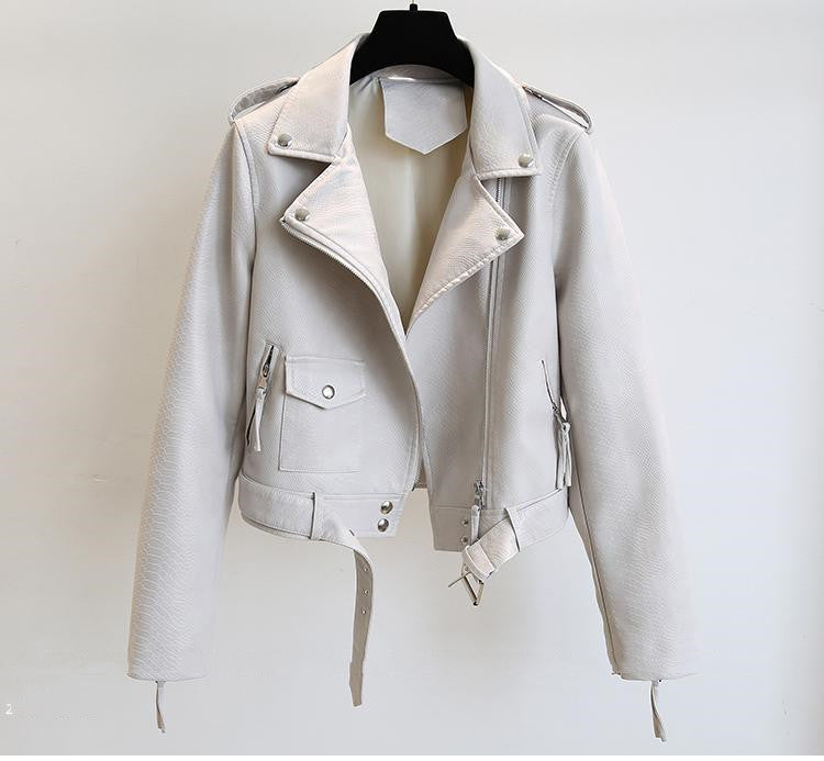 Veste courte en cuir pour femme printemps-automne