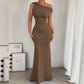 Off-the-shoulder Waist Pleated Sleeveless Dress