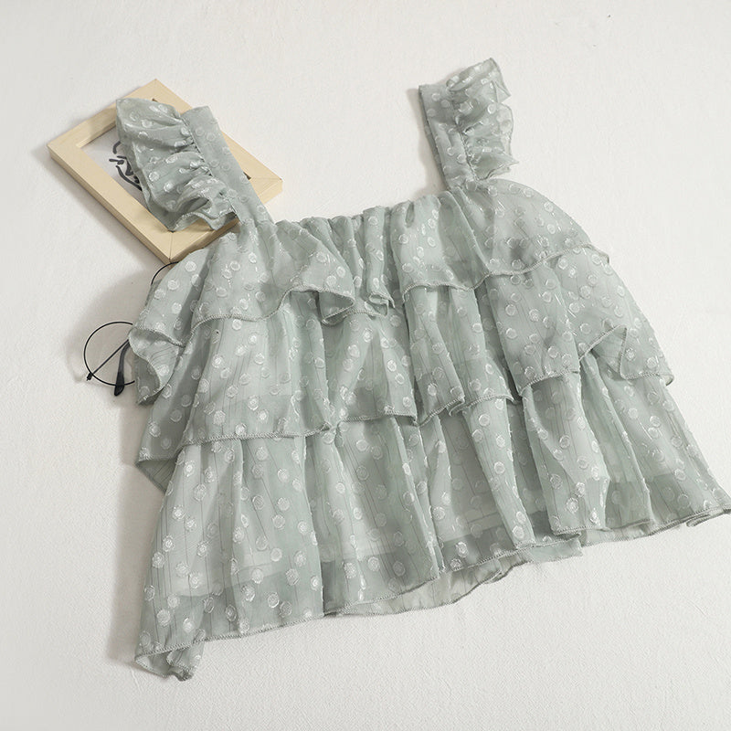 French Small Dotted Ruffle Strap Tank Top Baby Shirt