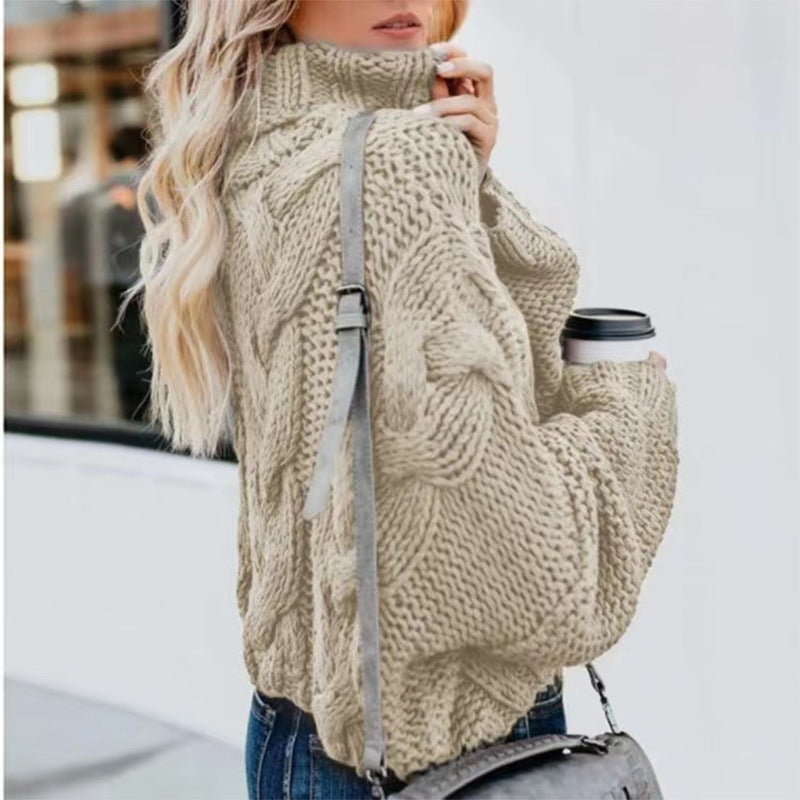 Pull à col roulé décontracté et ample à manches longues pour femme