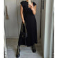 Robe longue plissée à manches courtes et col rond pour femme