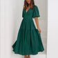 European And American Fashion Deep V Puff Sleeve Vacation Women's Dress