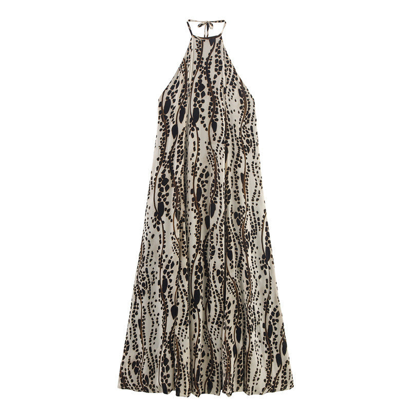 Ethnic Print Flower Hanging Collar Dress