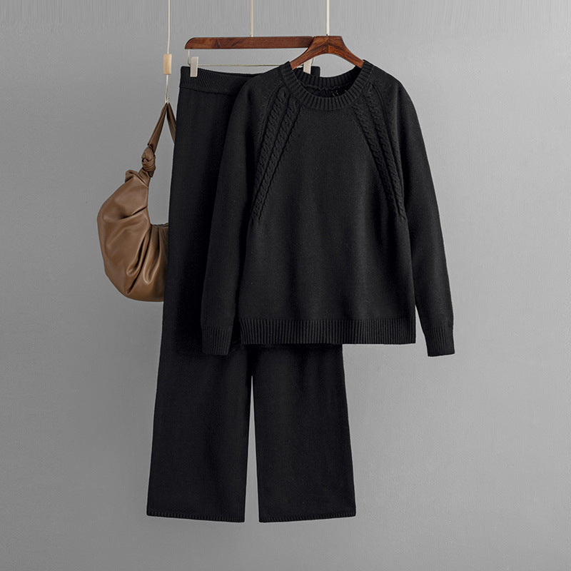 Ensemble décontracté en tricot de couleur unie pour femme