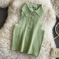 Pure Color Polo Collar Halter White Camisole
