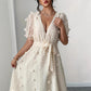 Womens Embroidered Halterneck Backless Split Dress