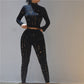 Women's New Cutout Ripped High Waist Tight Trousers Leisure Sports Suit Women