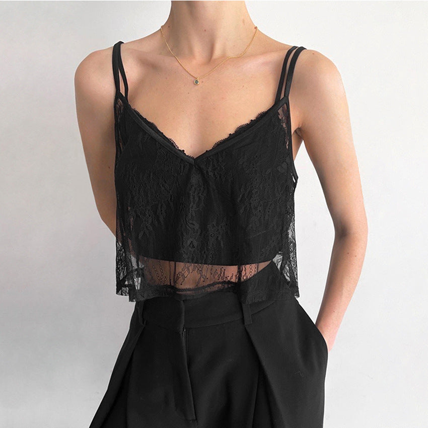 See-through Black Camisole Small Vest For Women