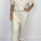 All-matching Solid Color Casual Polo Collar Shirt Wide Leg Jumpsuit For Women
