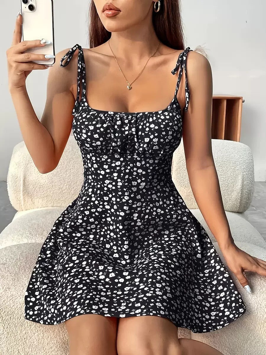 Sweet Waist Trimming A- Line Western Style Slimming Casual Dress