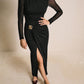 New Stylish And Chic Dress Featuring A Patchwork Mesh Sleeve Design Adorned With Metallic Buckles