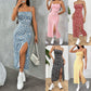Spaghetti Straps Chest Wrap Slit Sheath Women's Dress