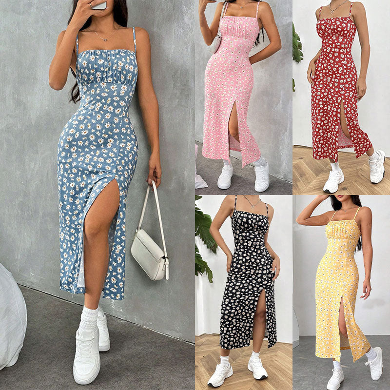 Spaghetti Straps Chest Wrap Slit Sheath Women's Dress