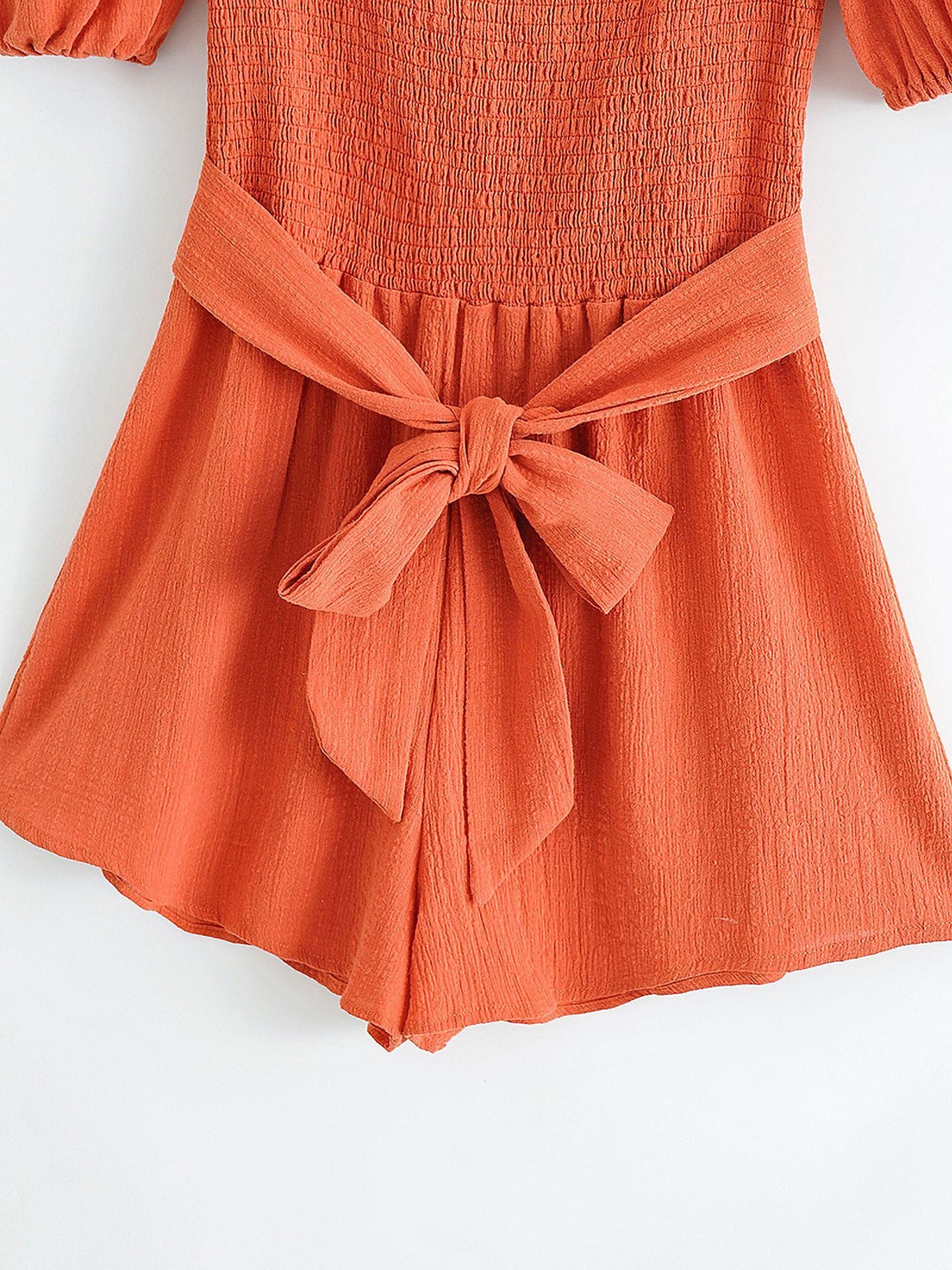 Women's Style Cotton Crepe Short Sleeve Belt Fashion Jumpsuit