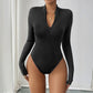 Casual Simple Half Zipped Stand Collar Long Sleeve Solid Color Jumpsuit