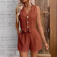 Leisure Commute Front Button Vest And Shorts Suit