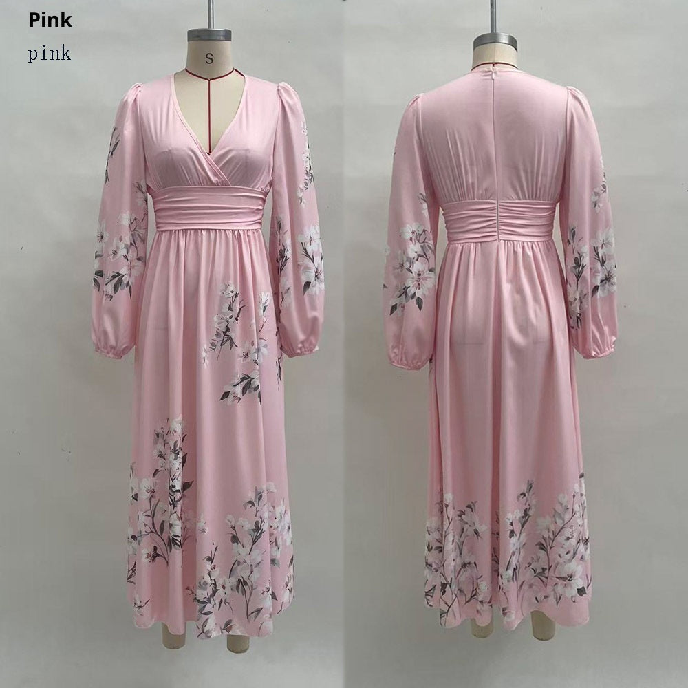 Womens Spring Chiffon Long-Sleeve Pleated Dress
